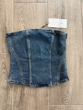 Zara Blue Denim Corset Tube Top